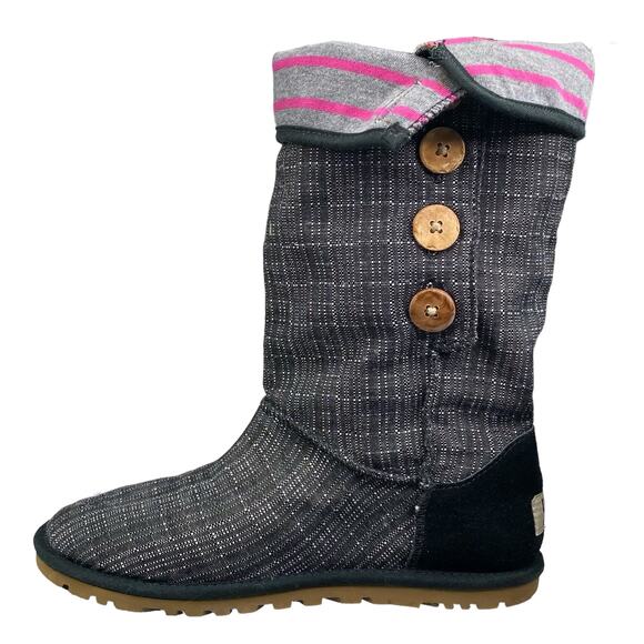 UGG Women’s Lo Pro Button Down Flannel Grey Denim Boot Size US 6 - Picture 3 of 10